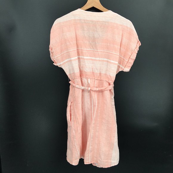 Carve Designs linen v-neck button front short sleeved shirt dress pink stripe S - Picture 8 of 10
